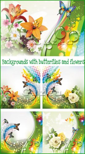       / Backgrounds with butterflies and flowers in vector