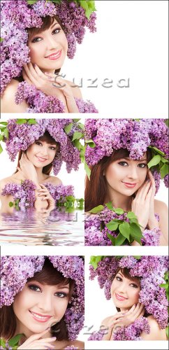      / The girl with a wreath from a lilac - Stock ph ...