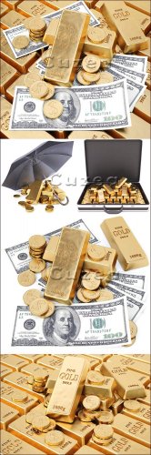 ,   / Gold ingots and paper banknotes - Stock photo