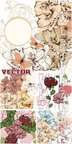     / Backgrounds with flowers and butterflies - Vec ...