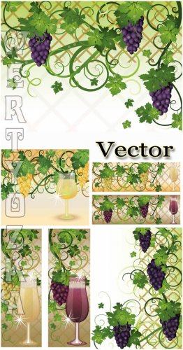 ,    / Grapes, wine glasses with wine - vector