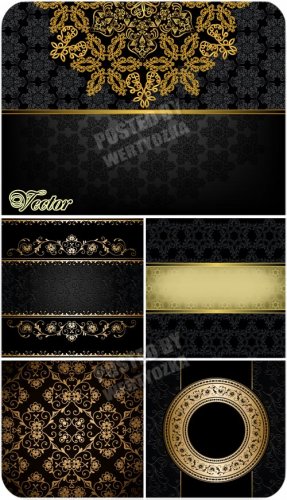    , ,  / Black background with gold - vect ...