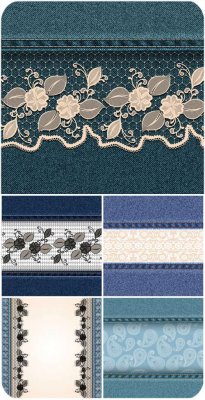       / Vector denim texture with floral patterns